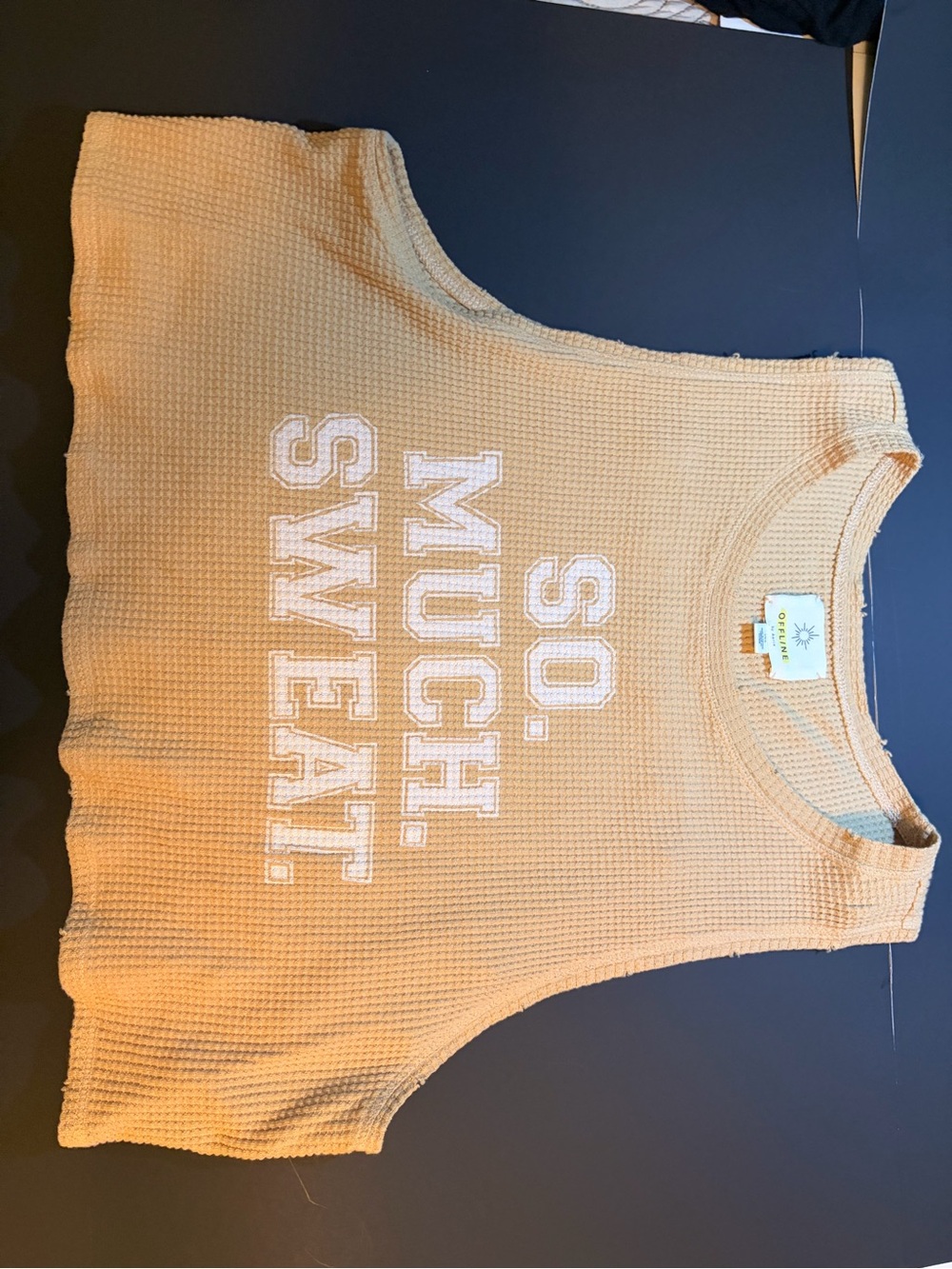 aerie Women’s Waffle Tank Top in Cream with White Text